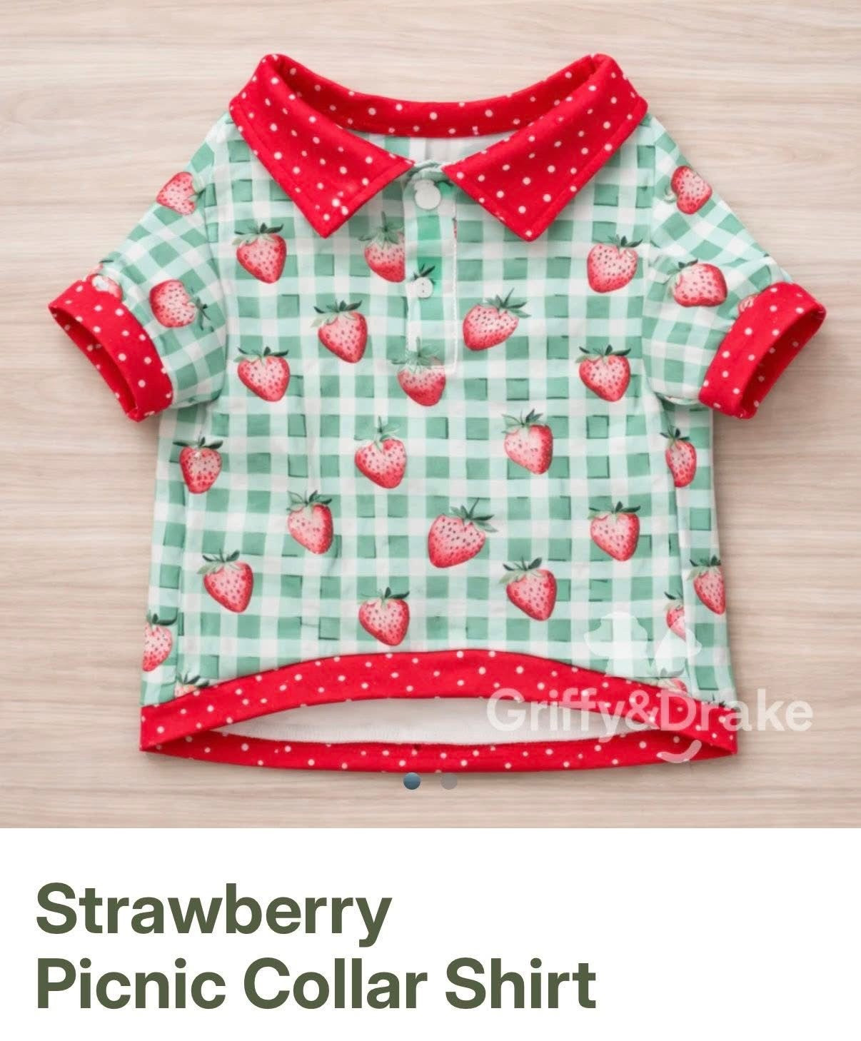 Strawberry Picnic Collar Dog Shirt